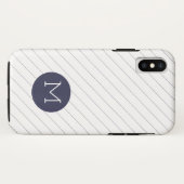 Thin Navy Blue Striped Monogram iPhone Case (Achterkant (horizontaal))