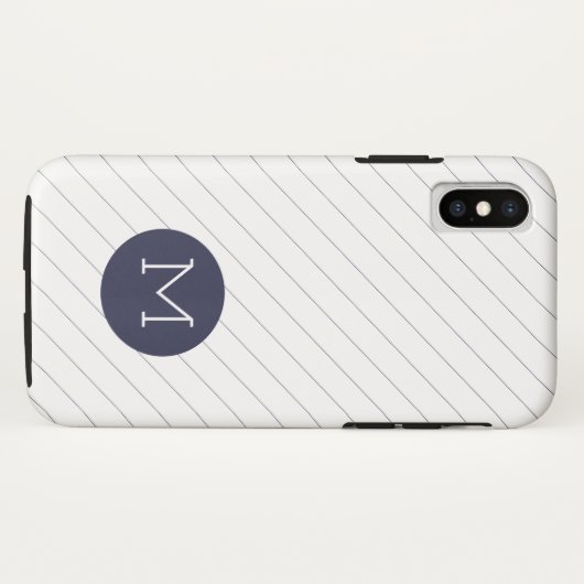Thin Navy Blue Striped Monogram iPhone Case (Achterkant (horizontaal))