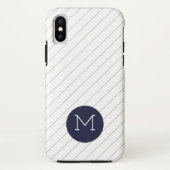 Thin Navy Blue Striped Monogram iPhone Case (Achterkant)