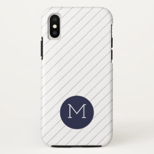 Thin Navy Blue Striped Monogram iPhone Case