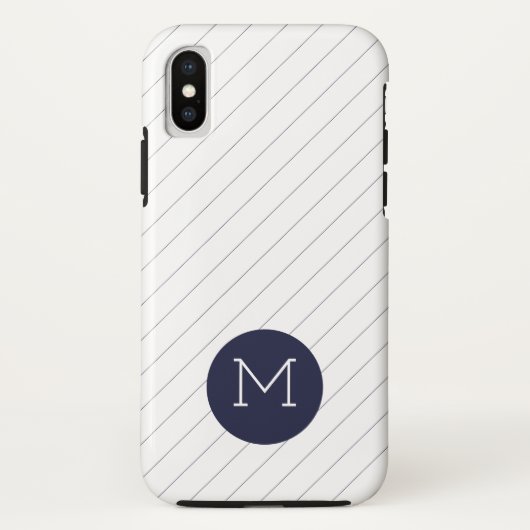 Thin Navy Blue Striped Monogram iPhone Case (Achterkant)