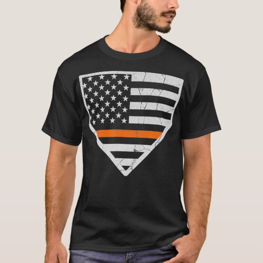Thin Oranje Line US Flag Baseball Home Bord T-shirt (Voorkant)