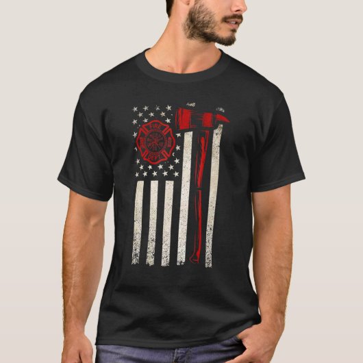 Thin Red Ax American Flag Patriot Firefighter T-shirt (Voorkant)