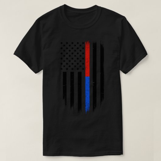 Thin Red Blue Line Flag Support Police Firefigher T-shirt (Design voorkant)