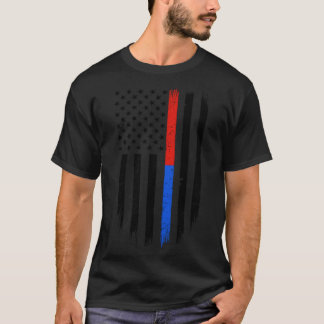 Thin Red Blue Line Flag Support Police Firefigher T-shirt
