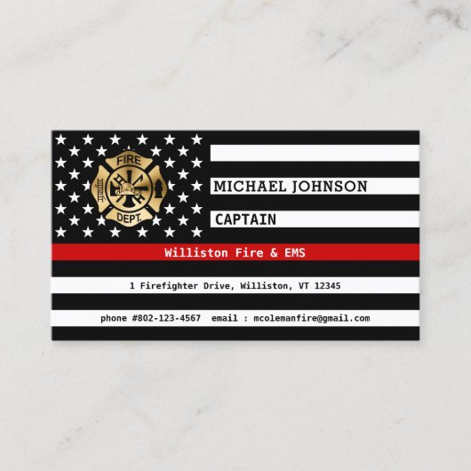 Thin Red Line aangepaste brandweer QR-code Visitekaartje (Voorkant)