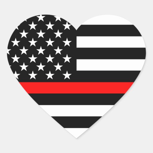 Thin Red Line American Flag Black en White Hart Sticker (Voorkant)