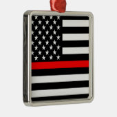 Thin Red Line American Flag Black en White Metalen Ornament (Rechts)
