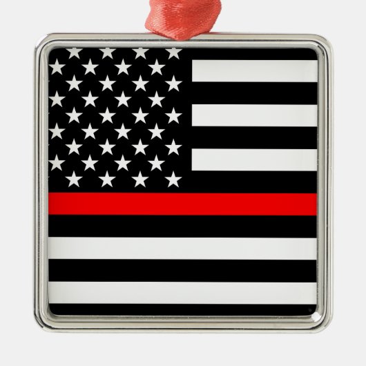 Thin Red Line American Flag Black en White Metalen Ornament (Voorkant)