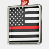 Thin Red Line American Flag Black en White Metalen Ornament (Links)
