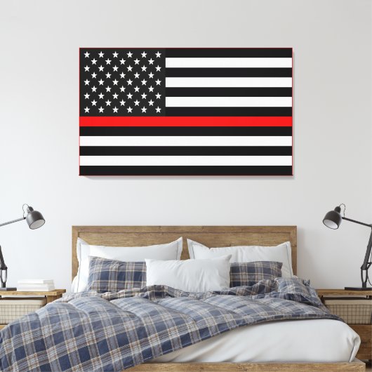 Thin Red Line American Flag Canvas Afdruk (Insitu (Slaapkamer))