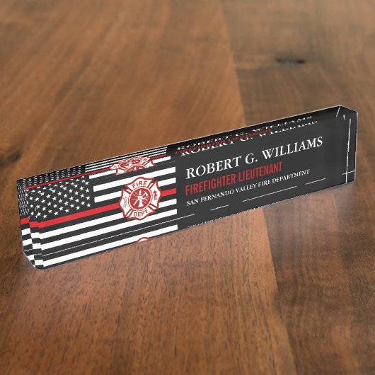 Thin Red Line American Flag Custom Desk Naambordje (Zijkant)