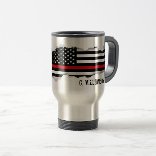 Thin Red Line American Flag Custom Name Reisbeker (Voorkant rechts)