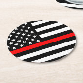 Thin Red Line American Flag Graphic Decor Ronde Kartonnen Onderzetter (Gebogen)