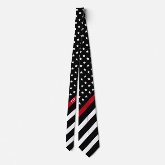 Thin Red Line American Flag Monogram Firefighter Stropdas (Achterkant)