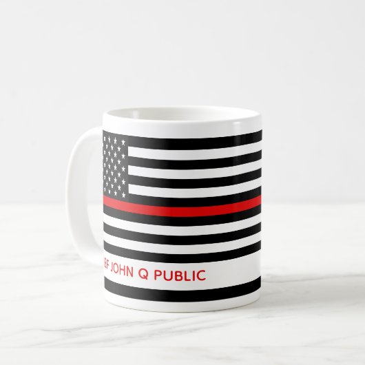 Thin Red Line American Flag Name Sjabloon Koffiemok (Voorkant links)