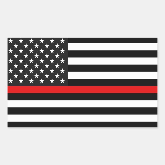 Thin Red Line American Flag Rechthoekige Sticker (Voorkant)