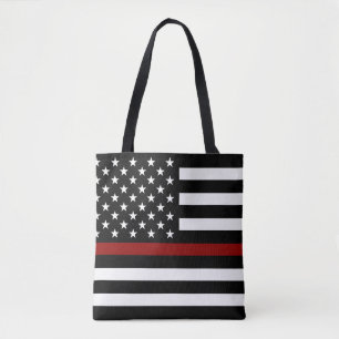 Thin Red Line American Flag Tote Bag