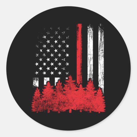 Thin Red Line American Flag Wildland Firefighter Ronde Sticker (Voorkant)