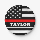 Thin Red Line bord, VS gepersonaliseerde brandweer Papieren Bordje (Voorkant)