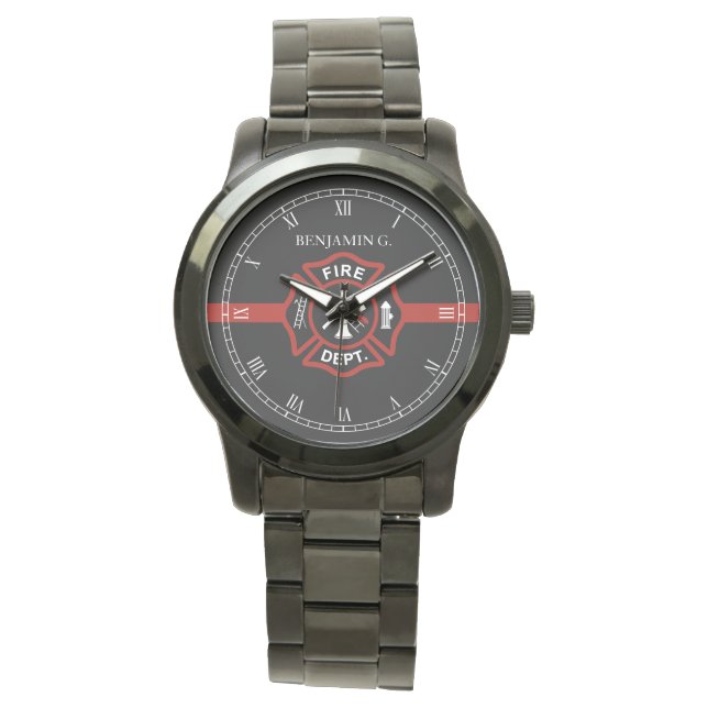 Thin Red Line Custom Name Fire Rescue Service Horloge (Voorkant)