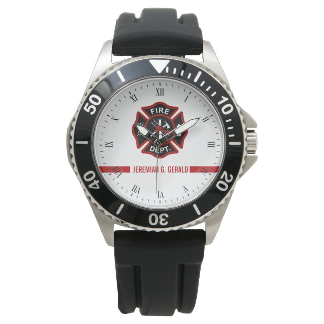 Thin Red Line Custom Name Stripe Firefighter Thema Horloge (Voorkant)
