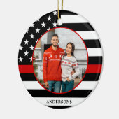 Thin Red Line Custom Photo Firefigher Kerstmis Keramisch Ornament (Links)