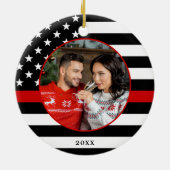 Thin Red Line Custom Photo Firefigher Kerstmis Keramisch Ornament (Achterkant)