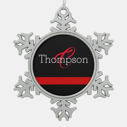 Thin Red Line Custome Monogram kerstversiering Tin Sneeuwvlok Ornament (Voorkant)