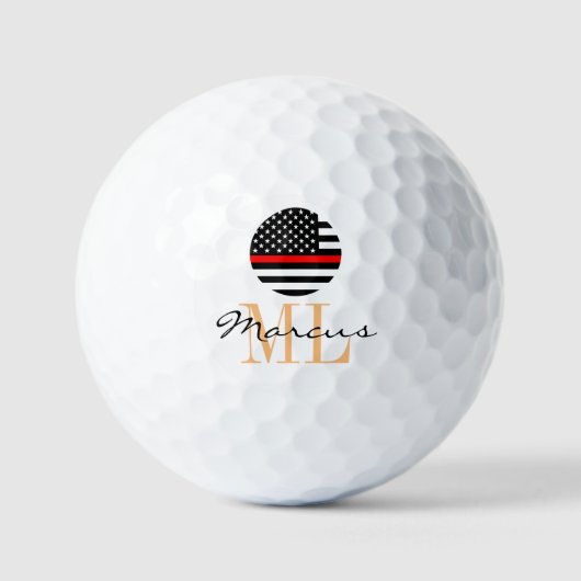 Thin Red Line en Golf USA Monogrammed Firefighter Golfballen (Voorkant)