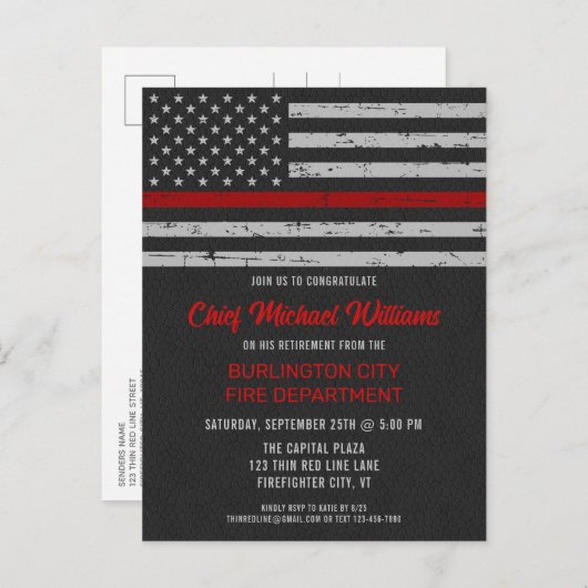 Thin Red Line Fire Academy brandweerdienst Retirem Uitnodiging Briefkaart (Voorkant / Achterkant)