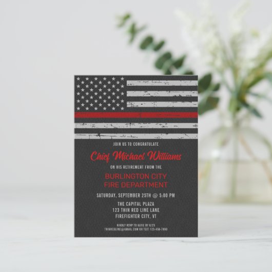 Thin Red Line Fire Academy brandweerdienst Retirem Uitnodiging Briefkaart (Staand voorkant)