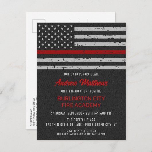 Thin Red Line Fire Academy Firefighter Afstuderen Uitnodiging Briefkaart (Voorkant / Achterkant)