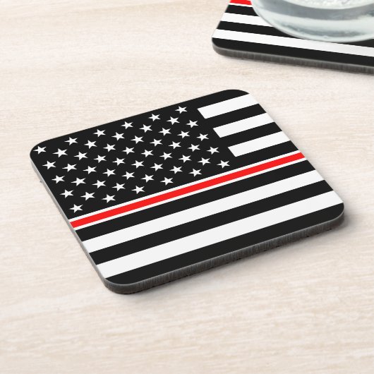 Thin Red Line Firefighter American Flag Bier Onderzetter (Linkerzijde)