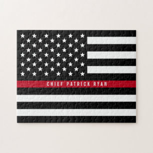Thin Red Line Firefighter American Flag Monogram Legpuzzel