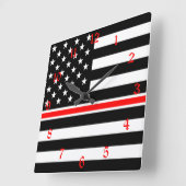 Thin Red Line Firefighter American Flag Vierkante Klok (Hoek)
