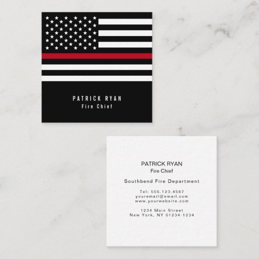 Thin Red Line Firefighter American Flag Vierkante Visitekaartje (Voorkant / Achterkant)