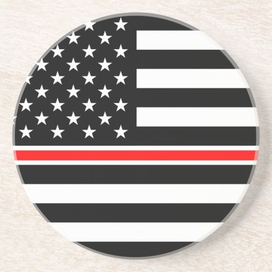 Thin Red Line Firefighter American Flag Zandsteen Onderzetter (Voorkant)