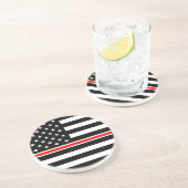 Thin Red Line Firefighter American Flag Zandsteen Onderzetter (Zijkant)