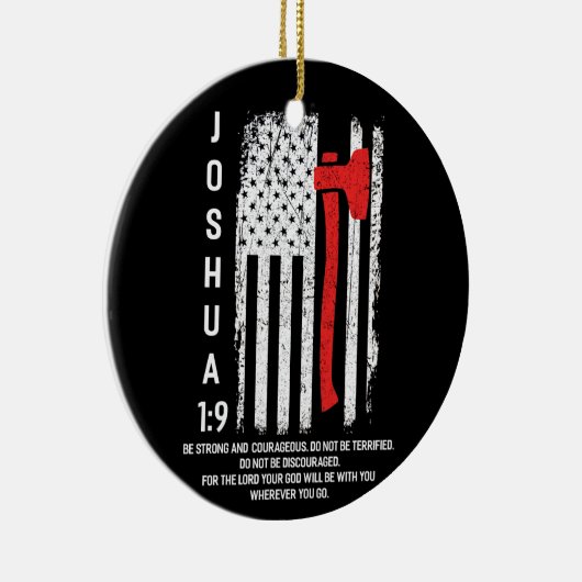 Thin Red Line Firefighter Bible Verse Christian Keramisch Ornament (Rechts)