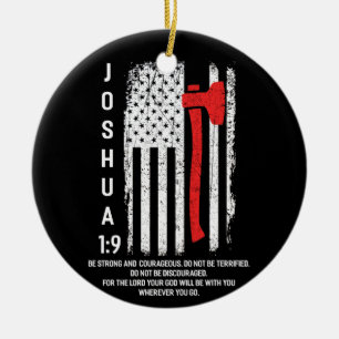 Thin Red Line Firefighter Bible Verse Christian Keramisch Ornament