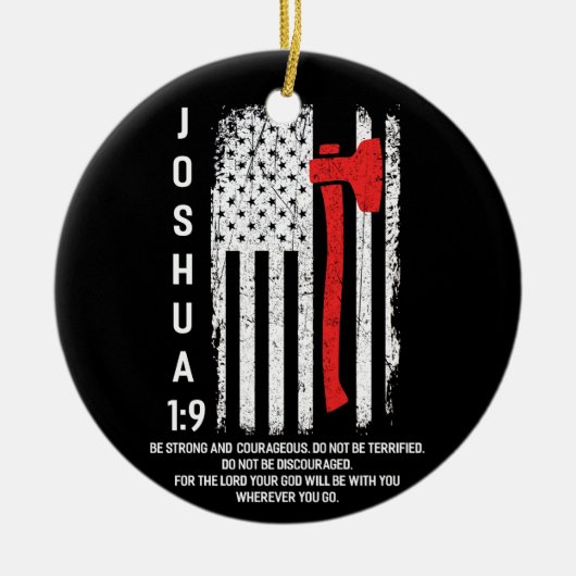 Thin Red Line Firefighter Bible Verse Christian Keramisch Ornament (Voorkant)