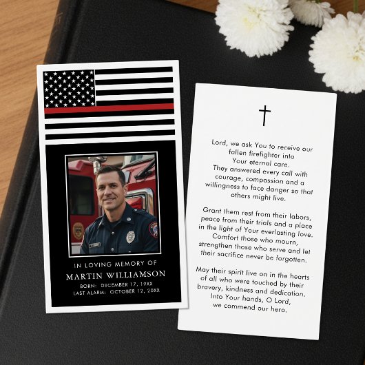 Thin Red Line Firefighter Funeral Prayer Card Visitekaartje