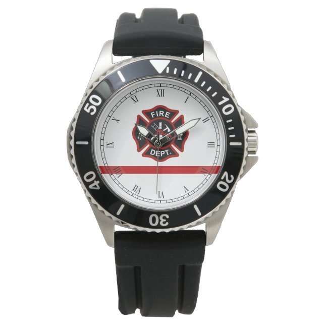 Thin Red Line Firefighter Maltese kruis — White Horloge (Voorkant)