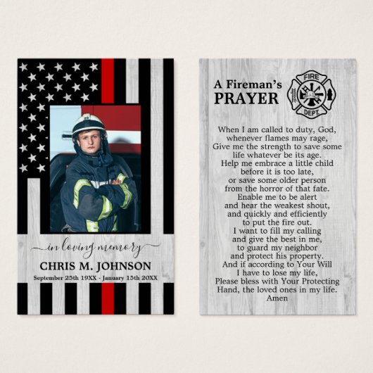 Thin Red Line Firefighter Memorial Prayer Kaart (Voorkant /achterkant)
