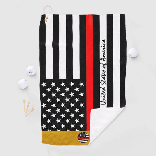 Thin Red Line & Firefighter, Monogramed USA vlag Golfhanddoek (Insitu)