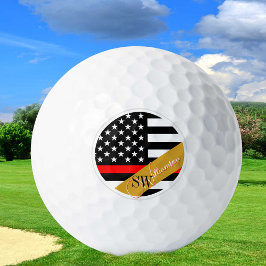 Thin Red Line & Firefighter Monogrammed / Golden Golfballen