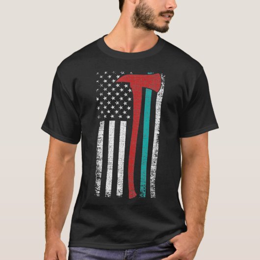 Thin Red Line Firefighter PTSD Awareness Blauwgroe T-shirt (Voorkant)