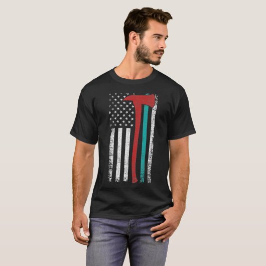 Thin Red Line Firefighter PTSD Awareness Blauwgroe T-shirt (Voorkant volledig)