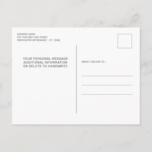 Thin Red Line Firefighter Retirement Party Uitnodiging Briefkaart (Achterkant)